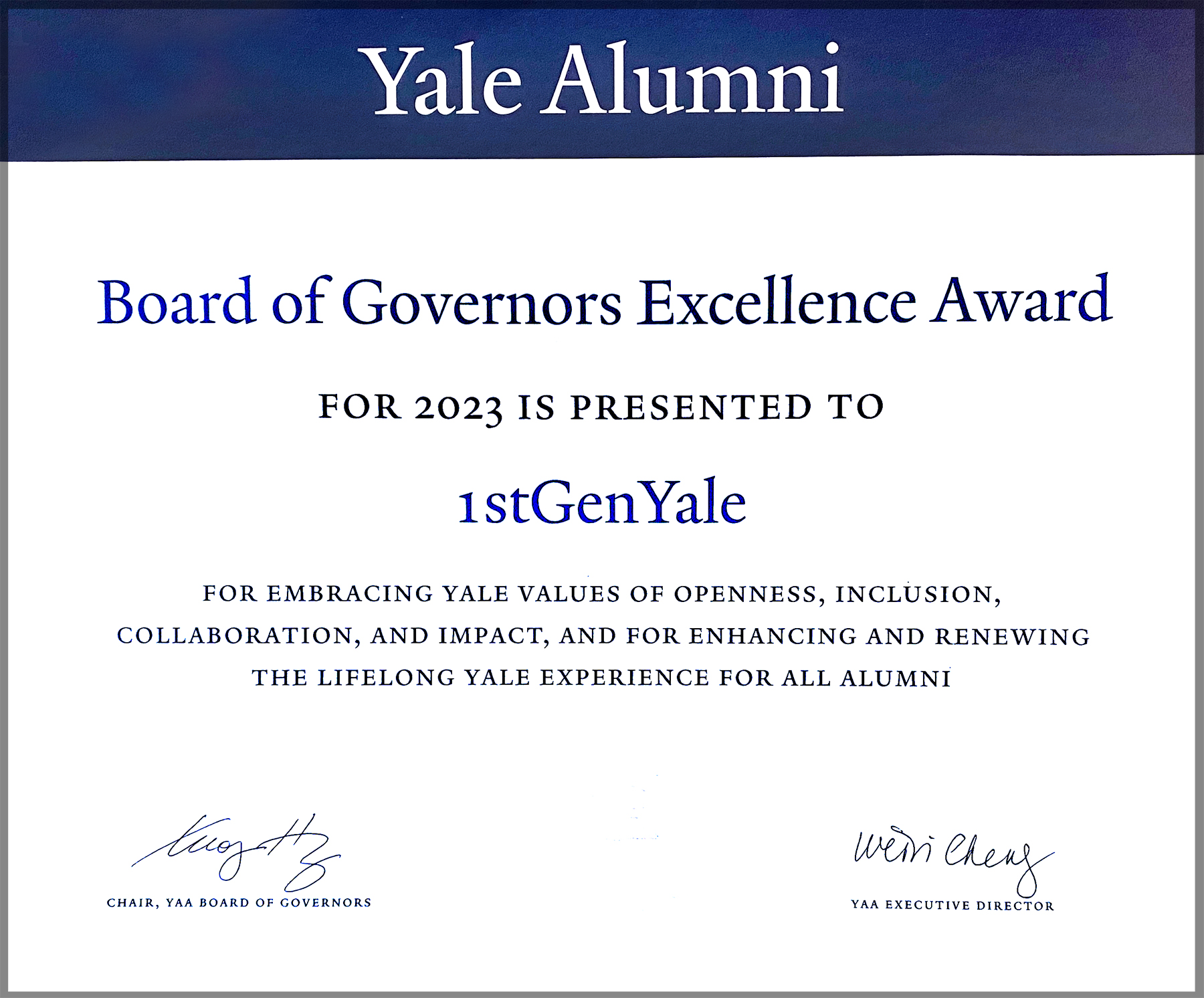 YAA Board of Governors Award for Excellence